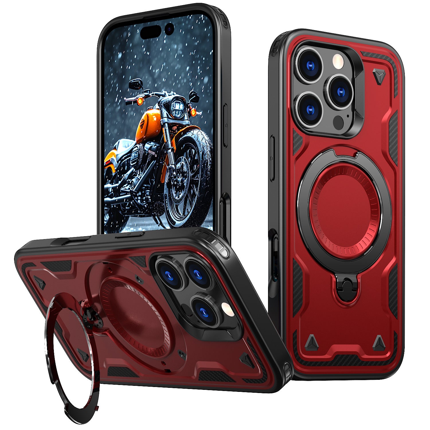 Reiko 360-degree Rotating Magnetic Versatile Stand Red Compatible with iPhone 17. SKU:PC73-IPH17RD